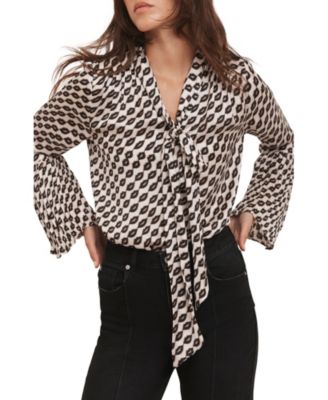 Women's Lip Print Bow Blouse