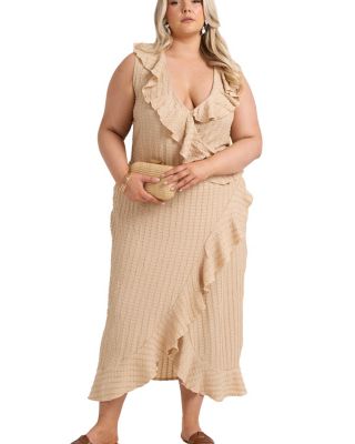 Ruffle Wrap Sleeveless Midi Dress