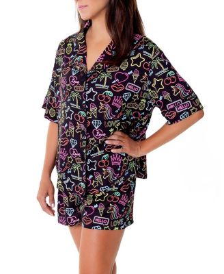 Neon Lights Silky Short Sleeve Shorts Set