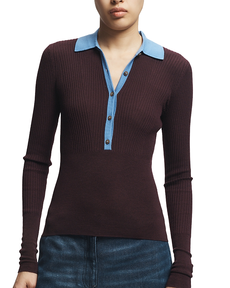 Saint Art Cillian Ribbed Polo Sweater In Brown