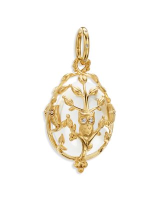 18K Yellow Gold FJ Crystal & Diamond Medium Owlet Amulet Pendant