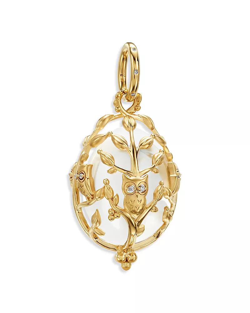 Temple St. Clair 18K Yellow Gold Fj Crystal & Diamond Medium Owlet Amulet Pendant