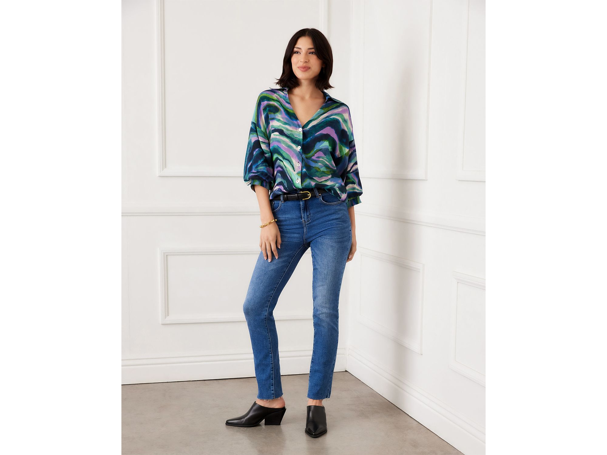 Lantern Sleeve Button-Front Top — Image 3