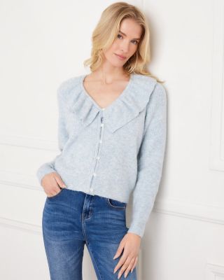 Ruffle Neckline Cardigan Sweater