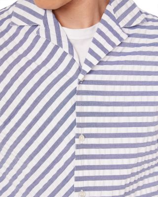 Eren Short Sleeve Cotton Striped Patchwork Shirt