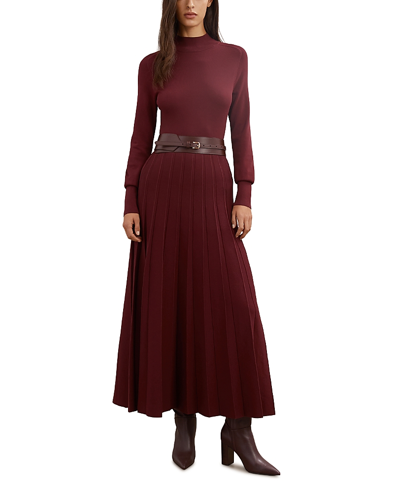 Reiss Belted Knitted Midi Dress In Brown