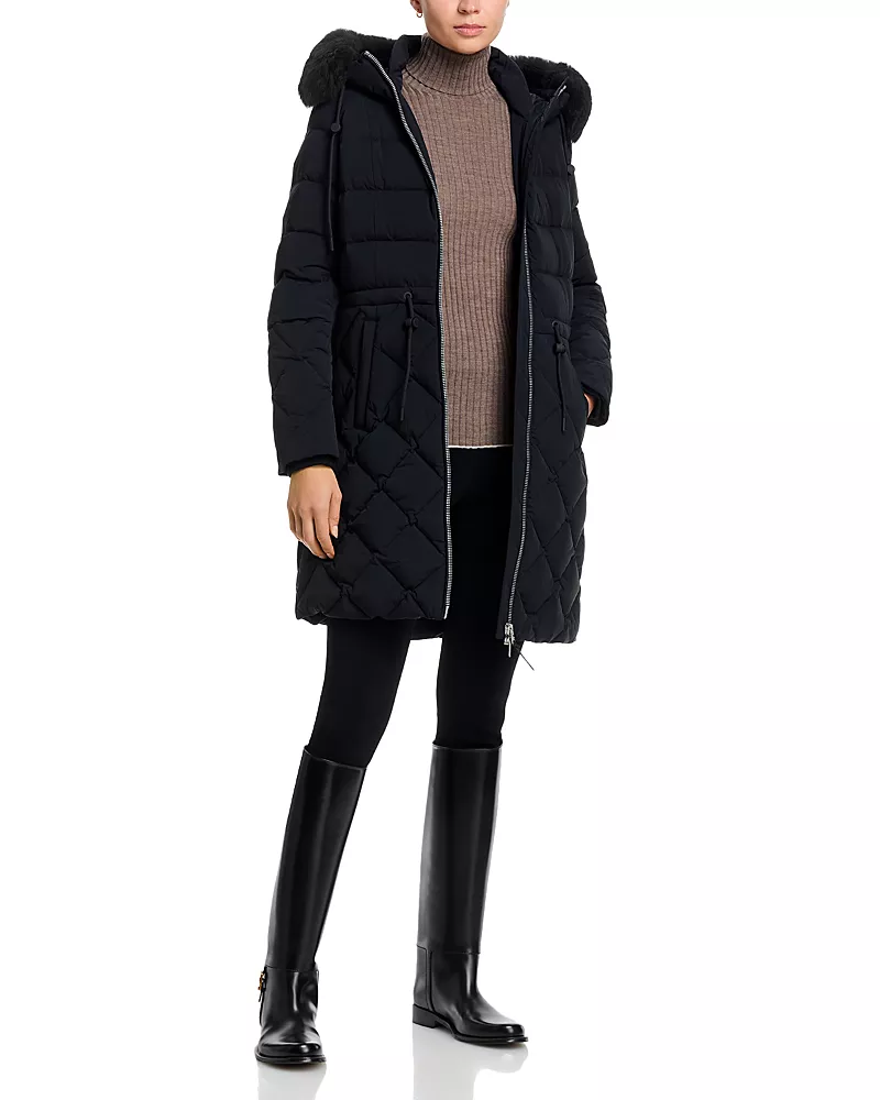 Mackage Shearling Trim Diamond Quilted Down Coat