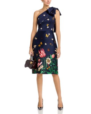 Mikado Floral Butterfly One Shoulder Dress