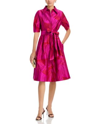 Jacquard Puff Sleeve Shirt Dress