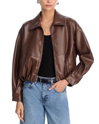 Faux Leather Bubble Hem Bomber Jacket - Exclusive