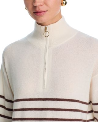 100% Cashmere Mock Neck Quarter Zip Striped Sweater - Exclusive
