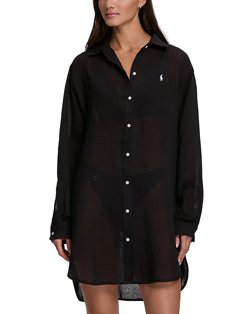 Polo Ralph Lauren Boyfriend Shirt Swim Cover-up In Black