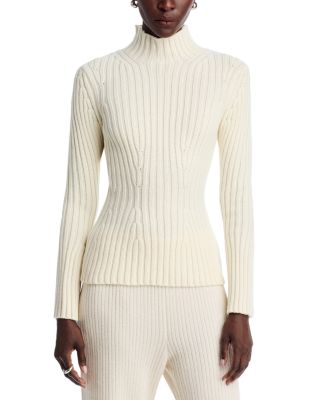Merino Wool & Cashmere Ribbed Bell Sleeve Sweater