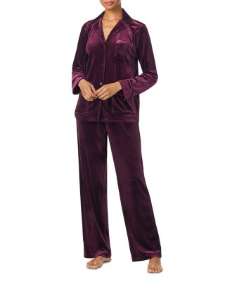 Velvet Long Sleeve Notch Collar Long Pants Pajama Set
