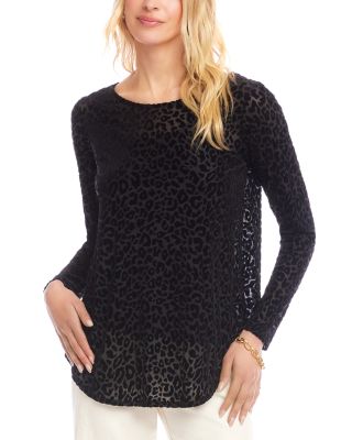 Long Sleeve Velvet Burnout Shirttail Top
