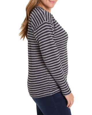Texture Stripe Button Shoulder Top
