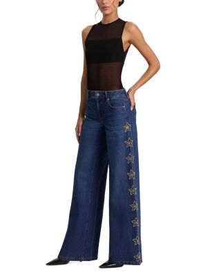 Amazing Low Rise Embellished Wide Leg Jeans in Dark Rinse