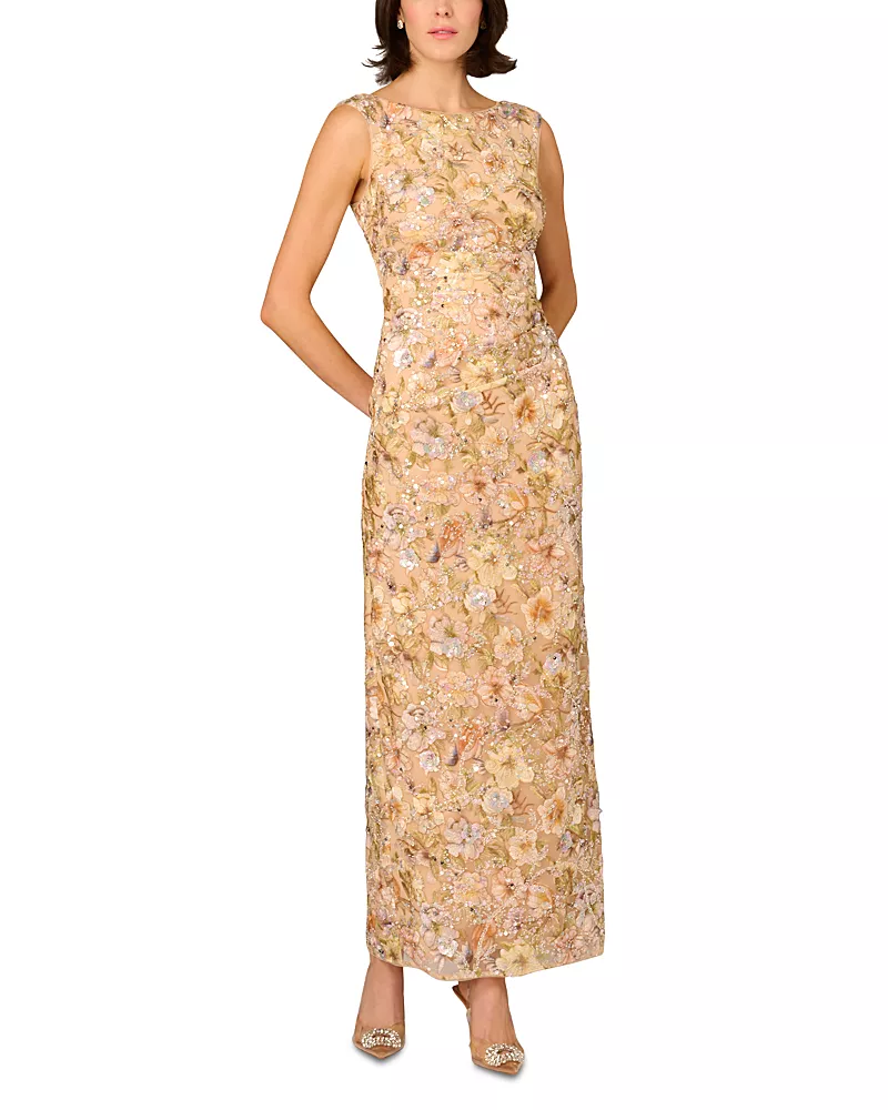 Aidan Mattox Novelty Mesh Long Dress