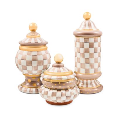 Mocha Check Ceramic Globe Canister