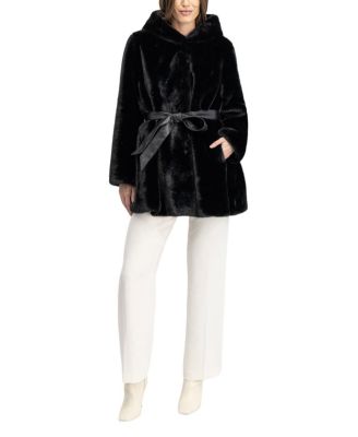 Faux Fur Mink Parka Coat with Belt