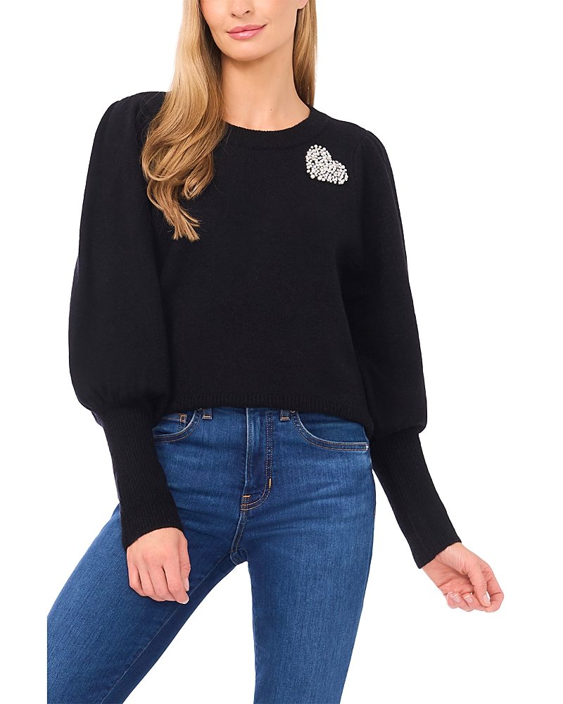 Cece Heart Applique Sweater In Black
