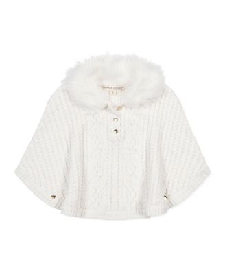 Girls&#39; Organic Cable Sweater Cape with Faux Fur - Little Kid, Big Kid