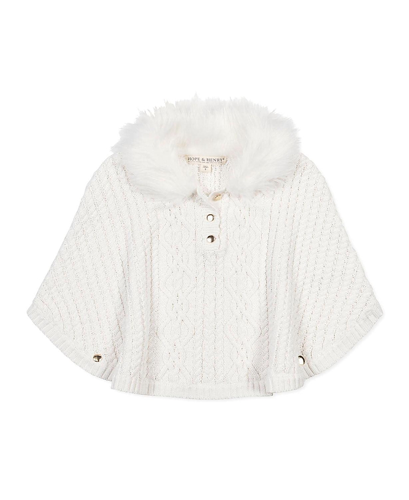 Hope & Henry Girls' Organic Cable Sweater Cape with Faux Fur - Little Kid, Big Kid