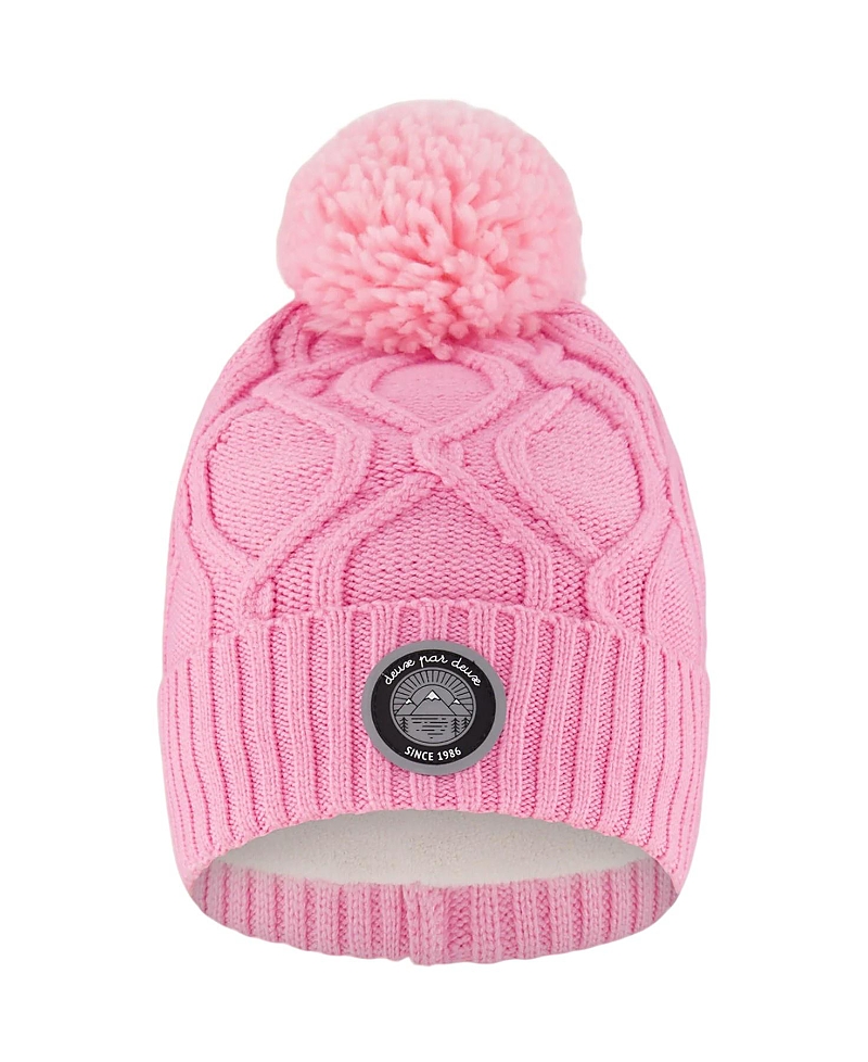 Deux Par Deux Girls' Lined Knit Pompom Hat - Little Kid, Big Kid In Pink