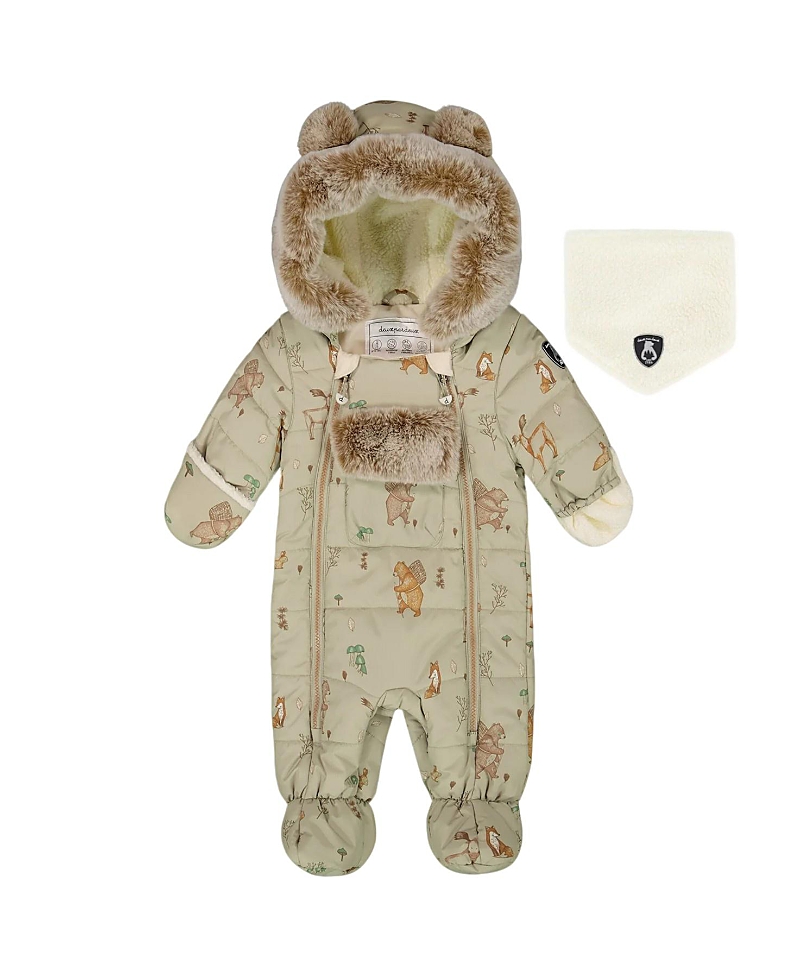 Deux Par Deux Boys' One-piece Layette Snowsuit Designed For Car Seat - Baby In Green