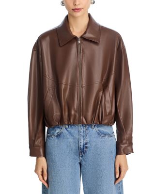 Faux Leather Bubble Hem Bomber Jacket - Exclusive
