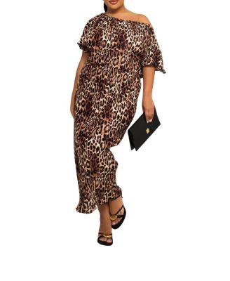 Bold Leopard Plisse Midi Dress
