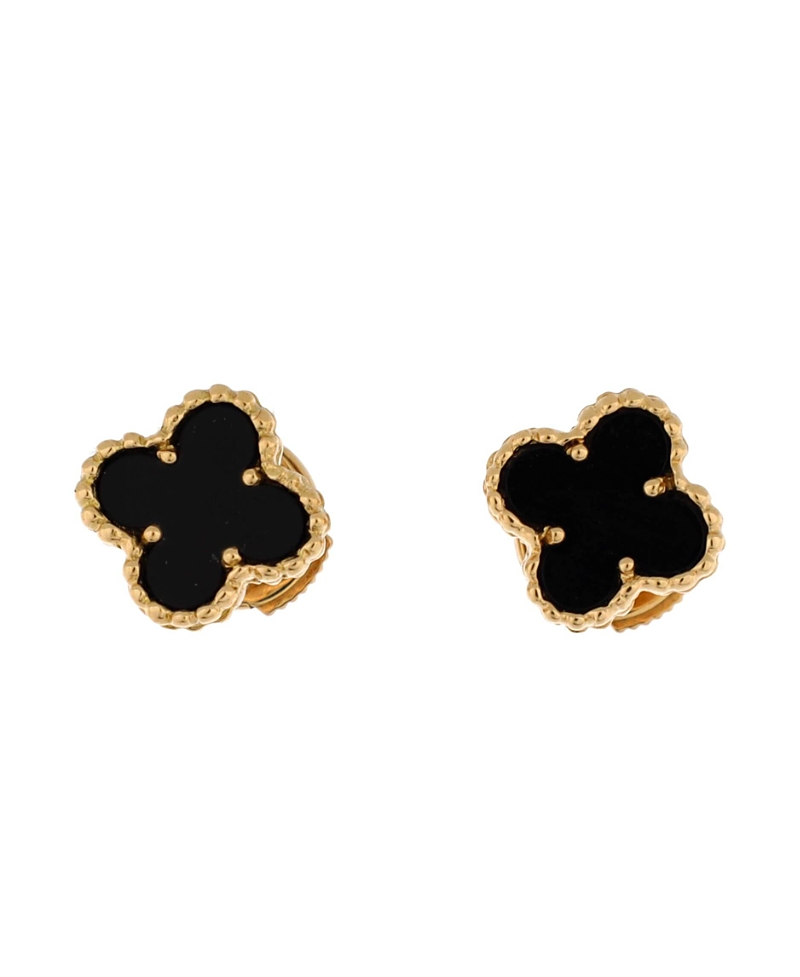 Pre-owned Pre-owned Van Cleef & Arpels Van Cleef & Arpels Sweet Alhambra Stud Earrings 18k Gold And Onyx