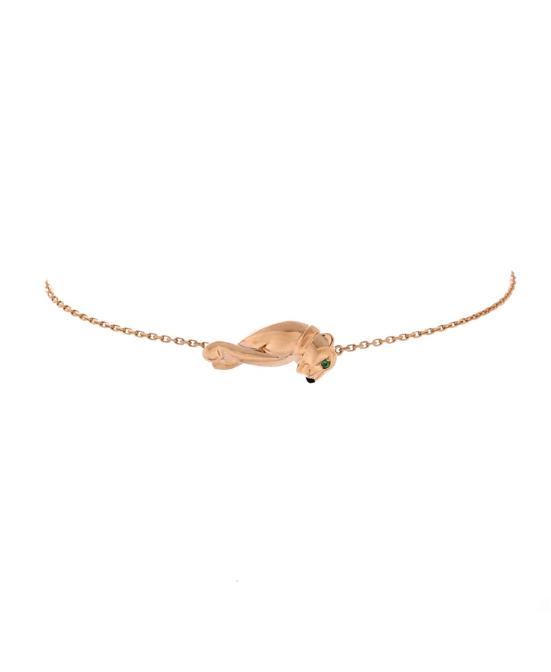PRE-OWNED CARTIER Pre-owned Cartier Mini Panthere De Cartier Single Chain Bracelet 18k Rose Gold With Tsavorite And On In Pink