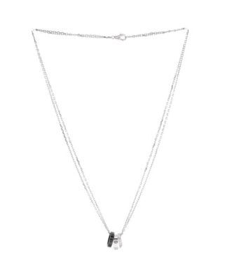  Love 3 Ring Pendant Necklace 18K White Gold and Ceramic with Diamonds, 15.25 - 16.5"