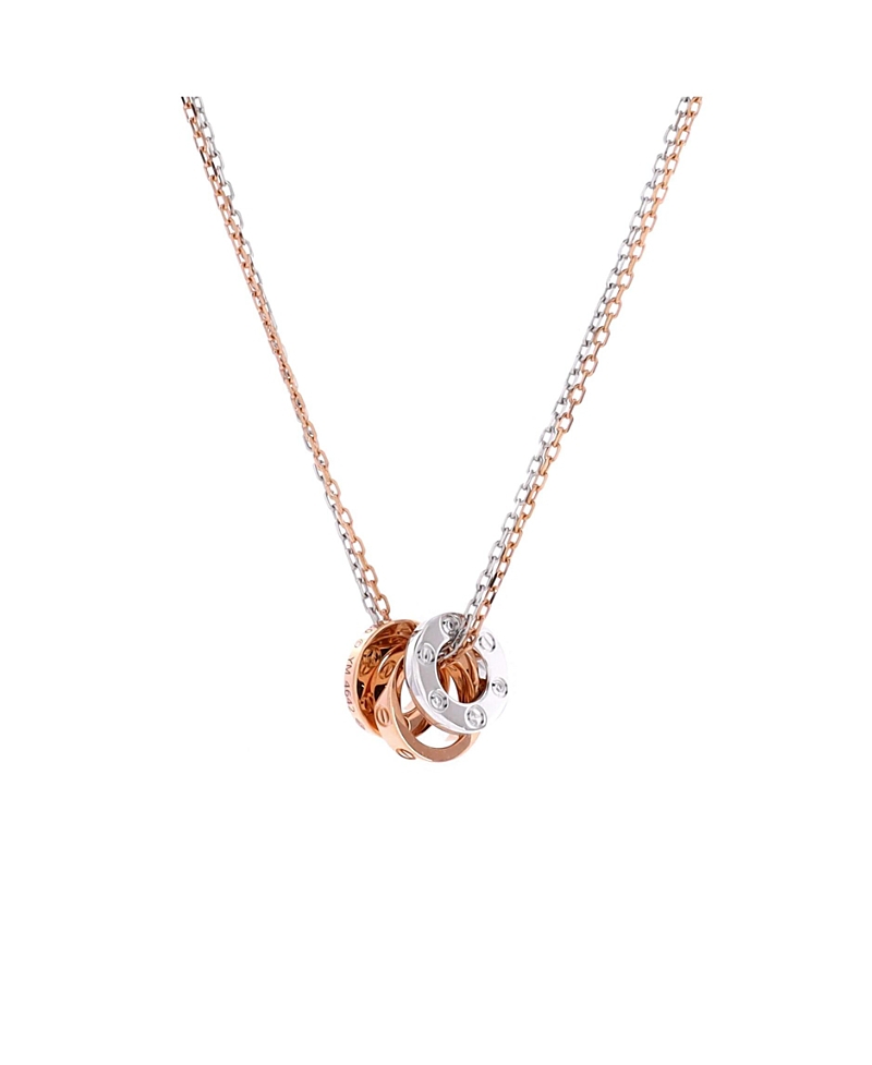 Pre-owned Pre-owned Cartier Cartier Love 3 Ring Pendant Necklace 18k Rose Gold And 18k White Gold With 6 Diamonds, 15 In Multi