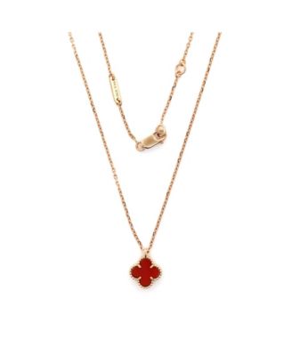  Sweet Alhambra Pendant Necklace 18K Rose Gold and Carnelian, 14.75 - 15.5"