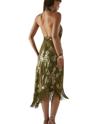 Metallic Chiffon Wrap Front Midi Dress