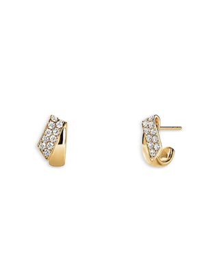 18K Yellow Gold Inside Out Diamond Flip Huggie Hoop Earrings