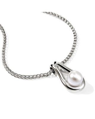 Sterling Silver Surf Cultured Freshwater Pearl Open Pendant Necklace, 18-20"