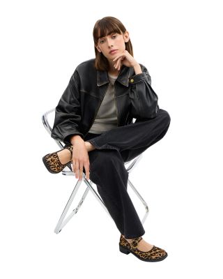 Women's Tea Rose Leopard Print Calf Hair Mary Jane Flats