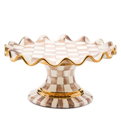 Mocha Check Ceramic Fluted Cake Stand