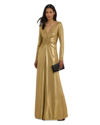 Metallic Jersey Twist Front Gown