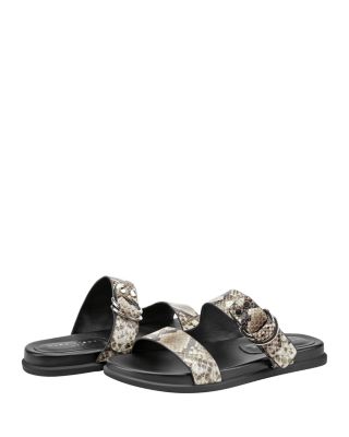 Women's Gia2 Snake Embossed Leather Slide Sandals