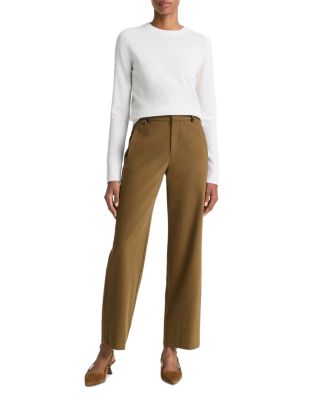 Mid Rise Faux Leather Trim Pants