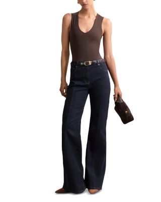 June Pin Stitch High Rise Flare Jeans in Indigo