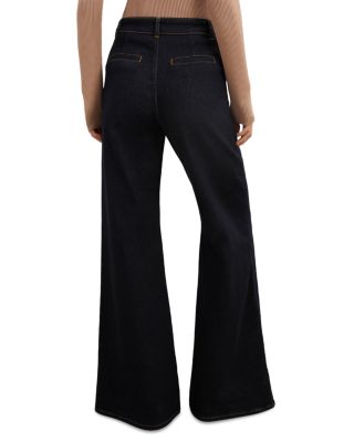 Ria High Rise Button Detail Flare Jeans in Dark Blue