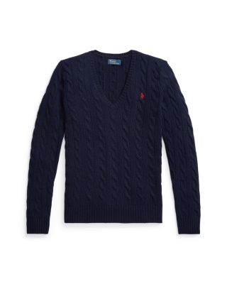 Cable Knit Wool &amp; Cashmere V-Neck Sweater