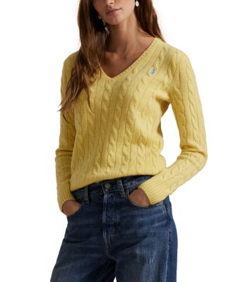 Cable Knit Wool & Cashmere V-Neck Sweater