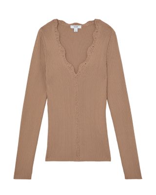 Lara Crochet Stitch V Neck Sweater