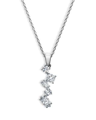 14K White Gold Galaxy Certified Lab Grown Diamond Mixed Cut Drop Pendant Necklace, 15.75-18.12"